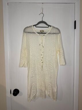 Lightweight Cream Knit Women's Coverup with Tie Neck